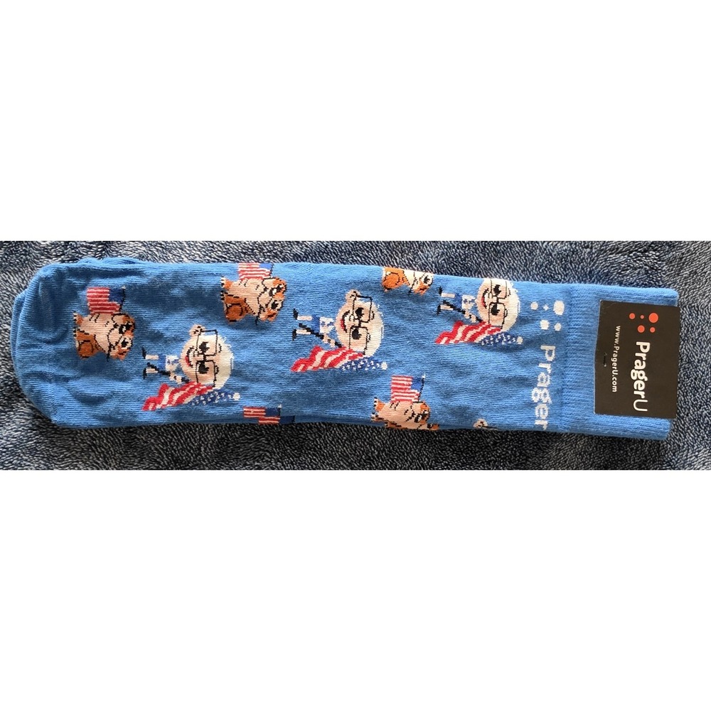 NWT Freaker USA Men's Crew Socks Blue Character Print Size 4-12 Novelty Fun